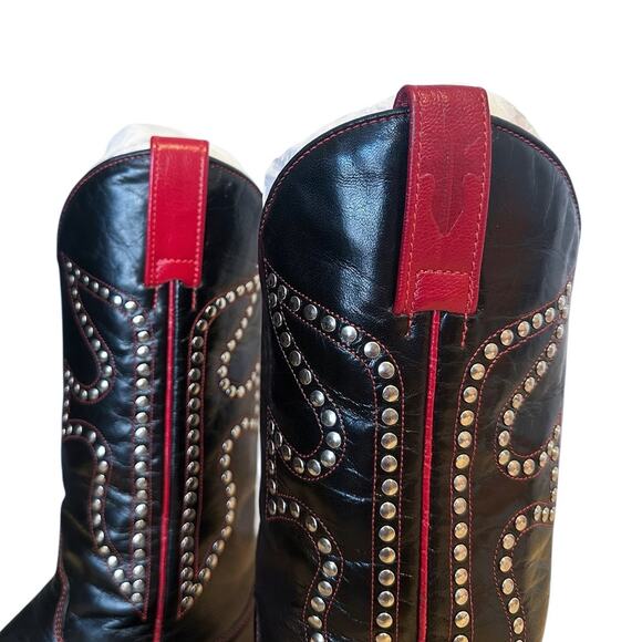 Frye Vintage Black and Red Leather Pointed Toe Daisy Dukes Cowgirl Boots 6.5 - Picture 9 of 13